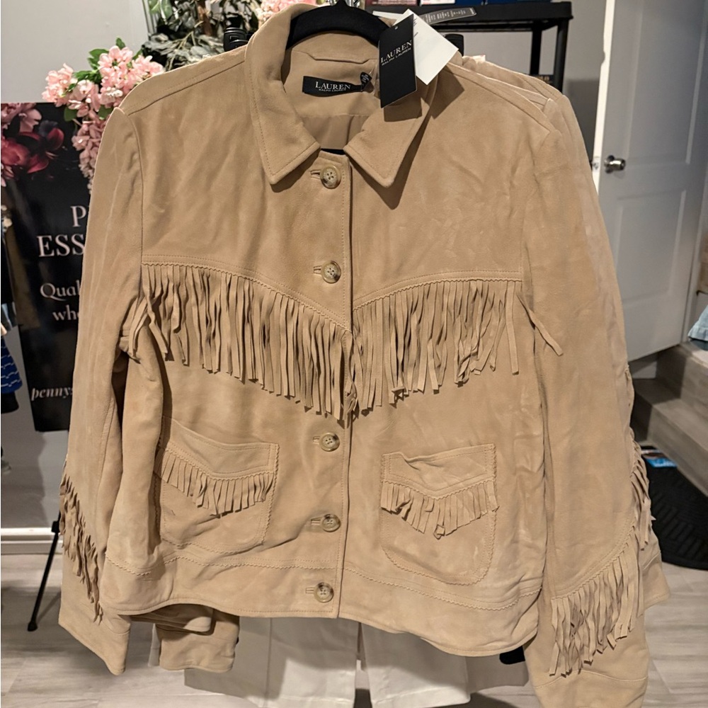 Ralph Lauren Tan Leather Fringe Jacket